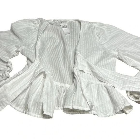 AE,peplum,front tie knot,peasant sleeves top, linen cotton,striped,NWT,striped - Picture 6 of 15